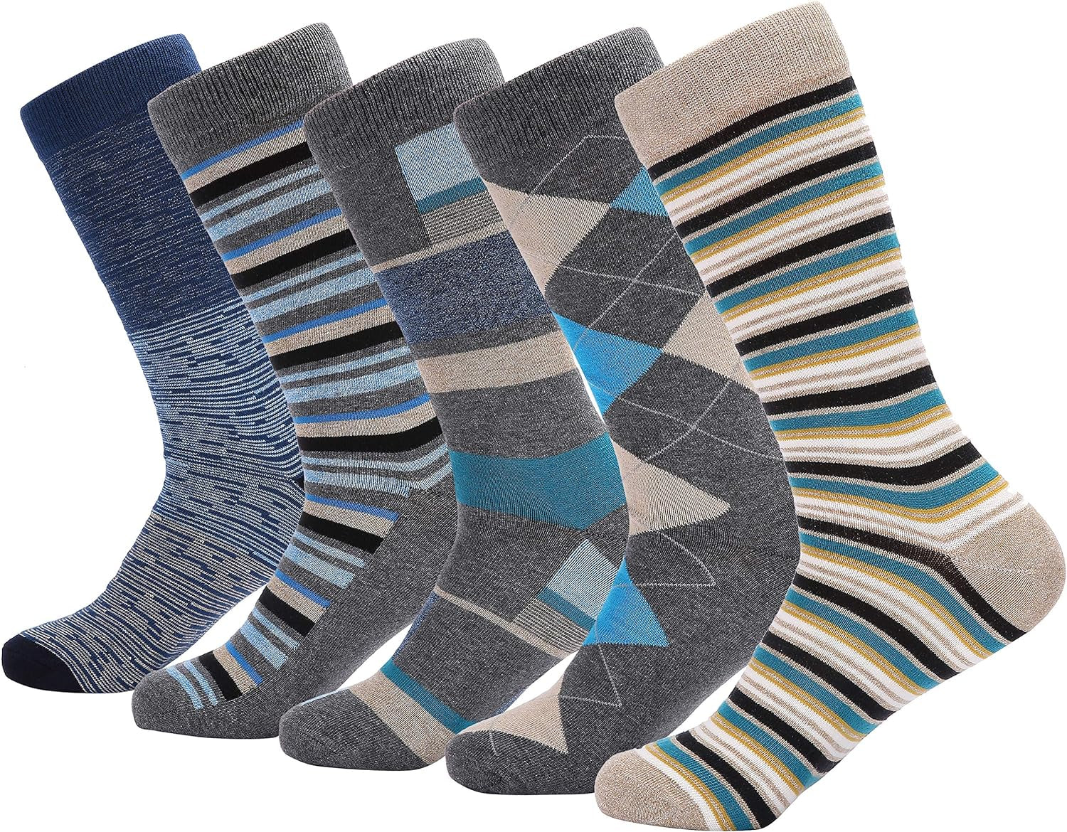 Men's Patterned Dress Socks, Fashion Cotton Socks - 5 Pack